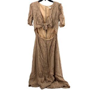 Wayf Beige Cheetah Print V-Neck Maxi Dress | Size M
